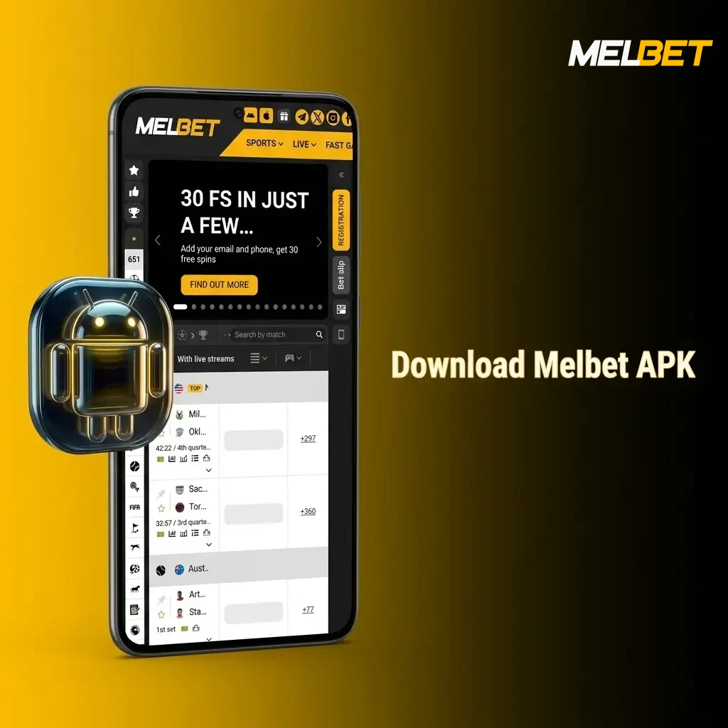 Melbet APK download button on webpage for installing the app directly to your Android device