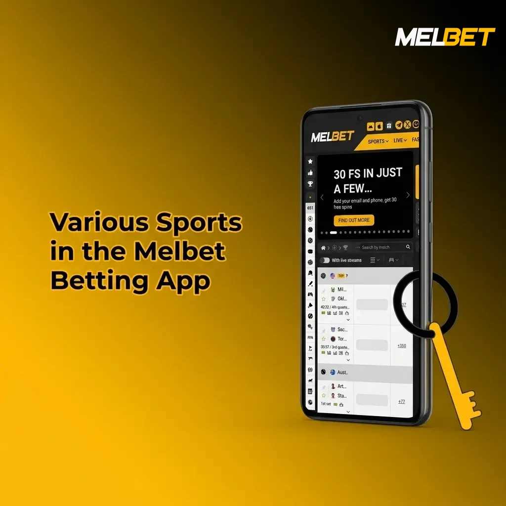 Melbet betting app showing various sports including cricket, football, kabaddi, eSports with LIVE and LINE betting modes